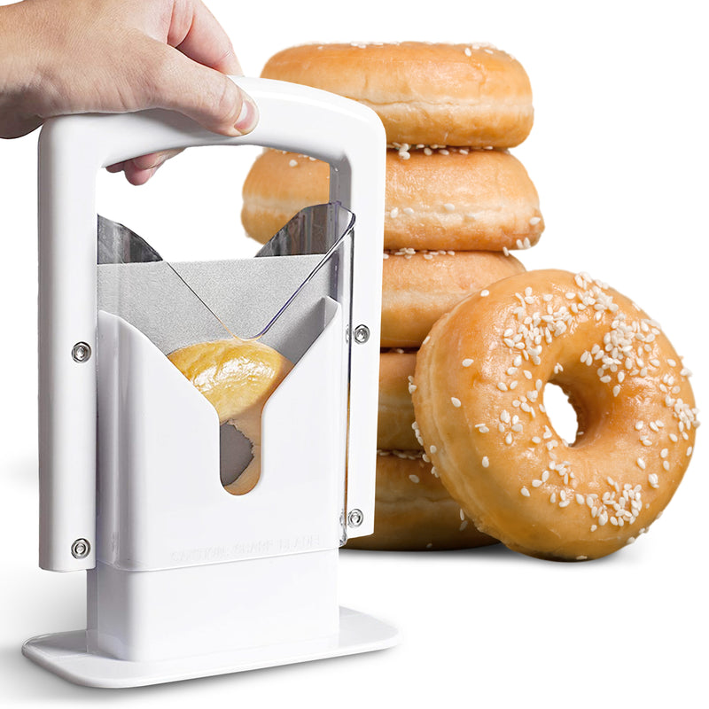 Cheer Collection Stainless Steel Guillotine Bagel Slicer, White