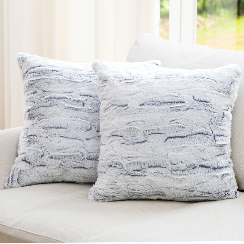 Cheer Collection Embossed Faux Fur Throw Pillows - 18" x 18" - White/Blue