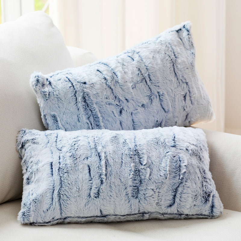 Cheer Collection Embossed Faux Fur Throw Pillows -  12" x 20" - White/Blue