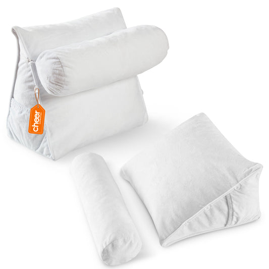 Cheer Collection Extra Large Wedge Shaped Reading and TV Pillow with Adjustable Neck Pillow