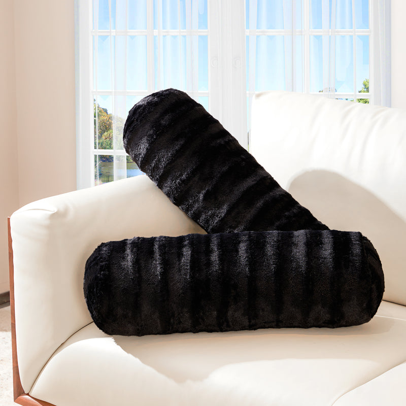 Cheer Collection Set of 2 Faux Fur Bolster Pillows, Decorative Roll Pillow