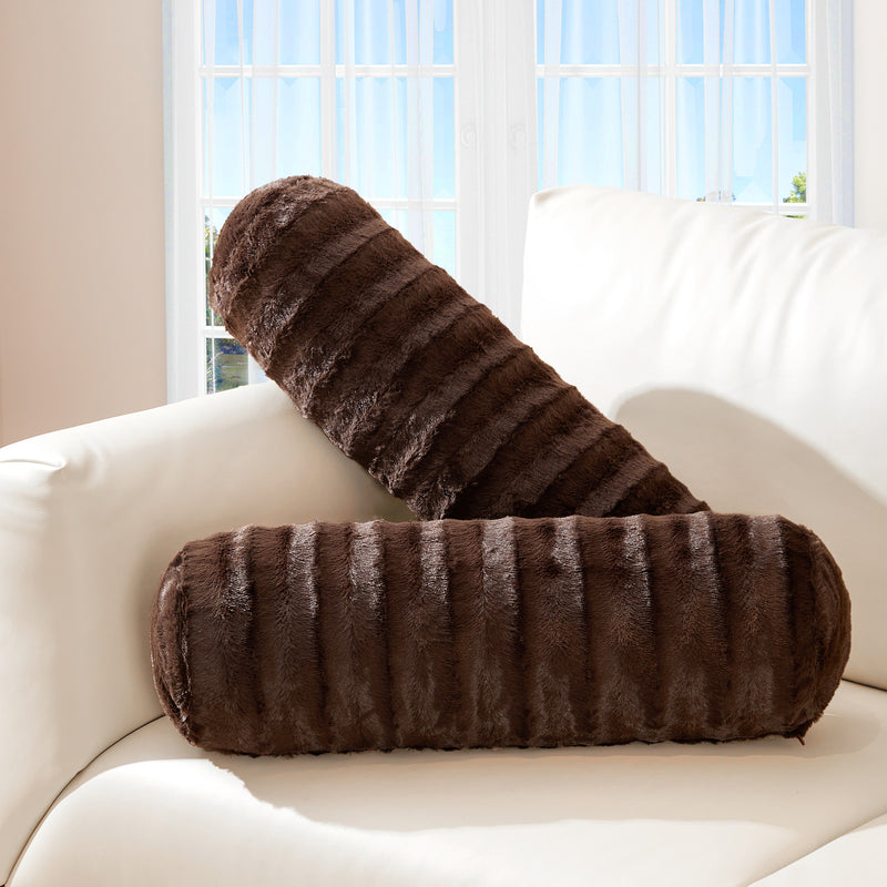 Cheer Collection Set of 2 Faux Fur Bolster Pillows, Decorative Roll Pillow