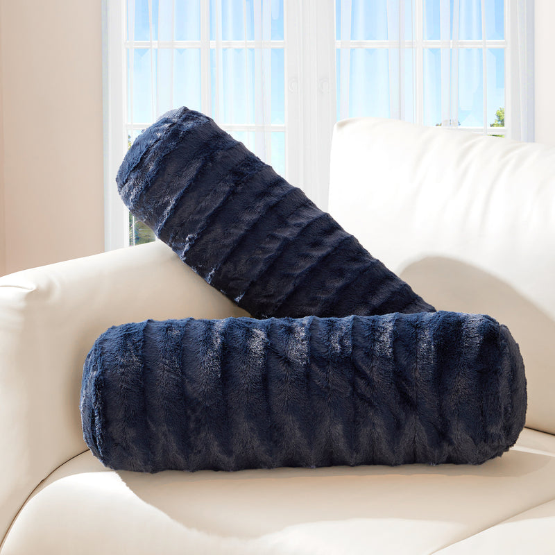 Cheer Collection Set of 2 Faux Fur Bolster Pillows, Decorative Roll Pillow