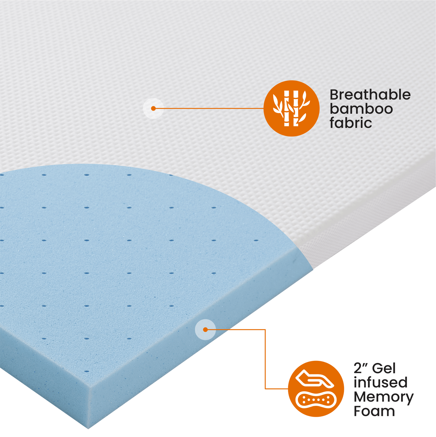 Cheer Collection 2 Inch Gel Infused Memory Foam Bed Topper with Washable Bamboo Cover - Cheer Collection