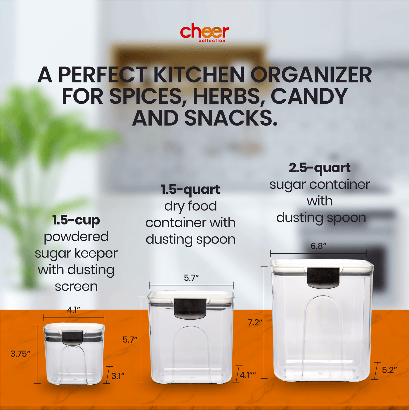 Cheer Collection Set of 3 Airtight Baking Containers