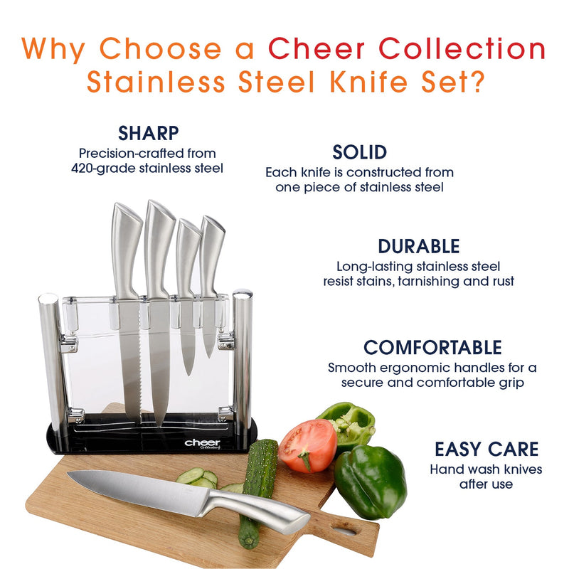 Cheer Collection Stainless Steel Chef Knife Set with Acrylic Stand