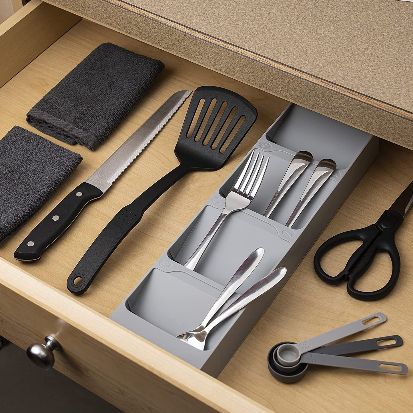 Cheer Collection Kitchen Drawer Cutlery Organizer - Compact Space Saving Tray for Flatware and Silverware