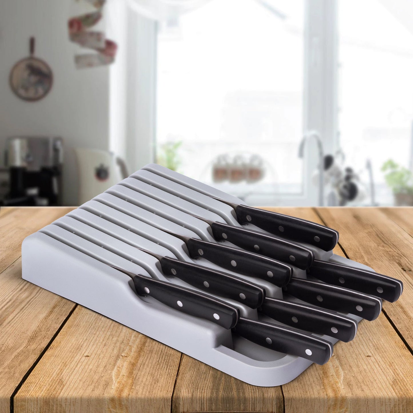 Cheer Collection Kitchen Drawer Knife Organizer - Space Saving Tray to Keep Knives Organized