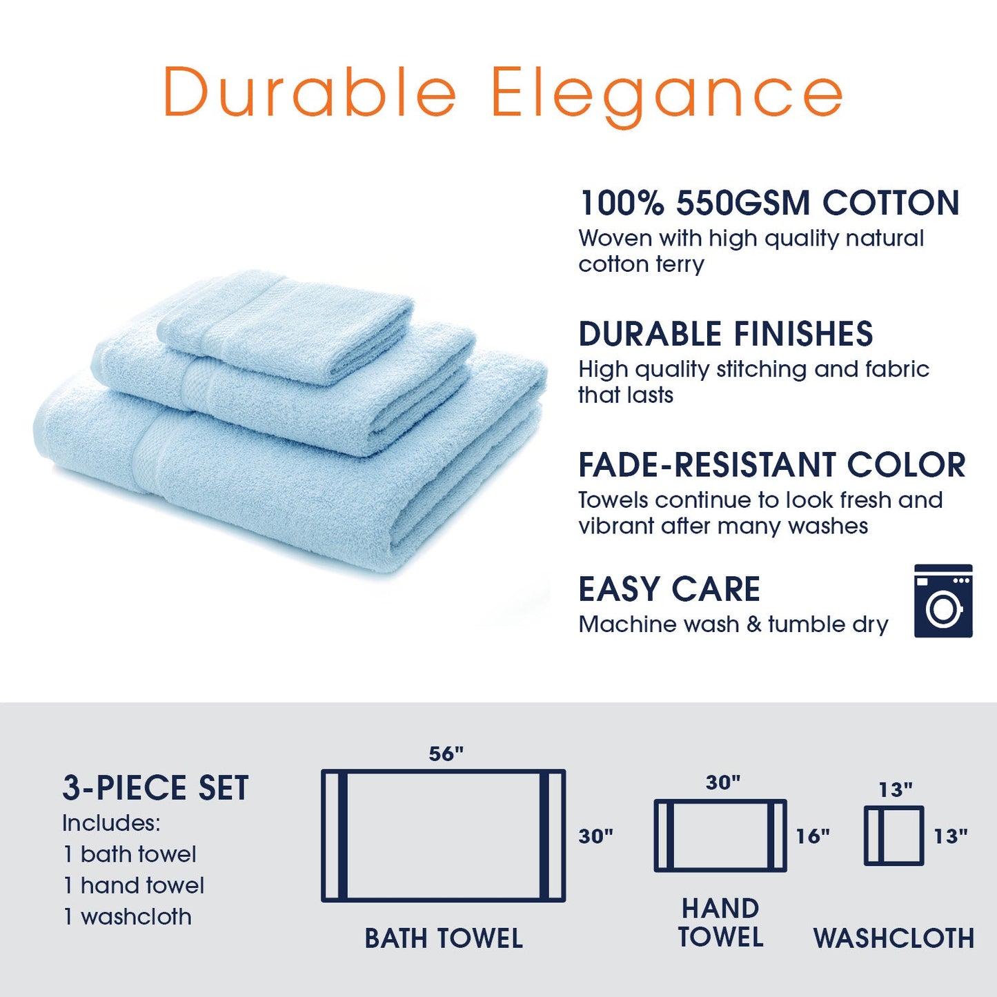 Cheer Collection Luxurious Towel Set - Super Soft and Absorbent 3 Piece Towel Set in Gray for Home and Bath