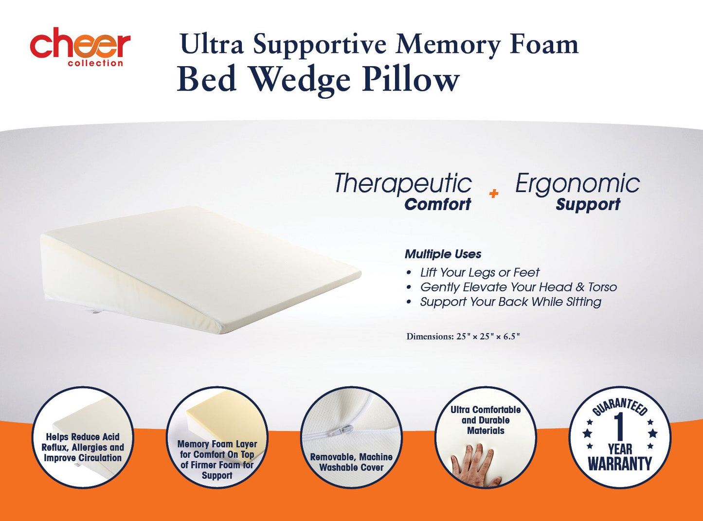 Cheer Collection Memory Foam Bed Wedge Pillow