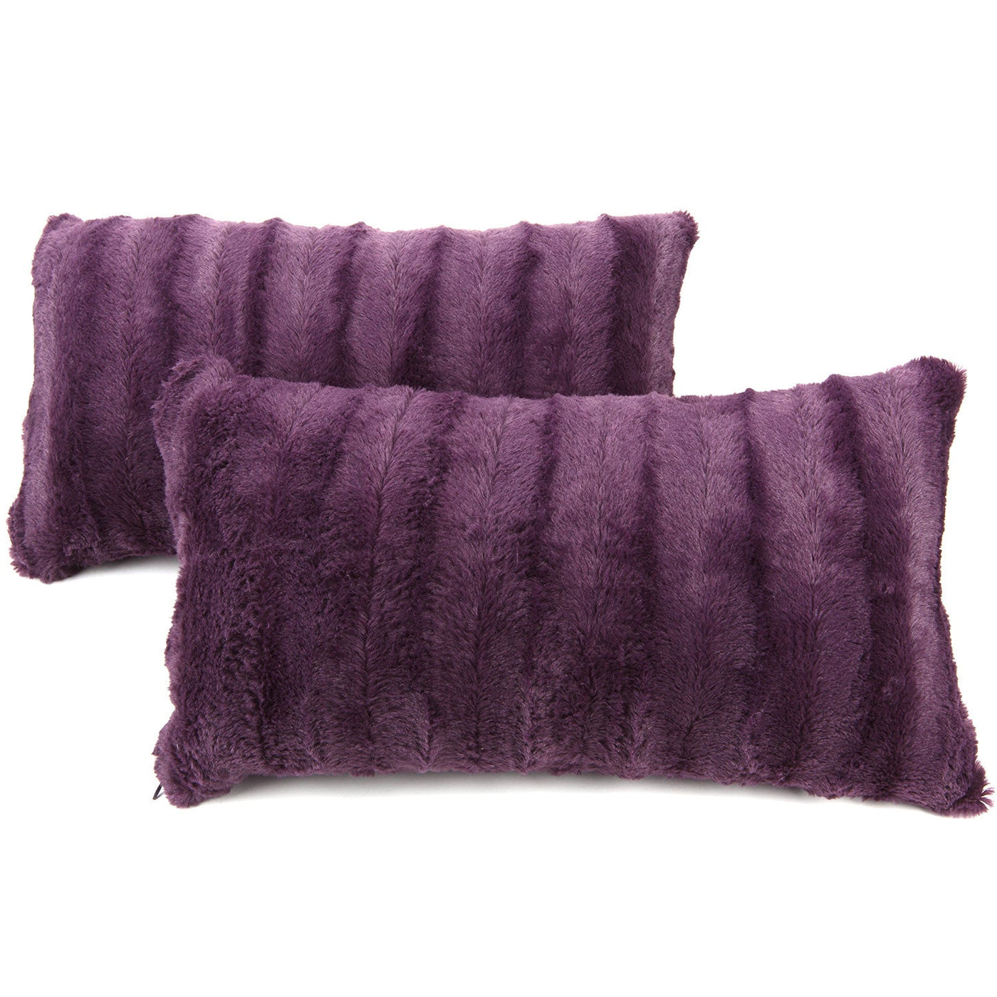 Cheer Collection Shaggy Long Hair Throw Pillows - Super Soft and Plush Faux Fur Lumbar Accent Pillows - Set of 2 - Purple - 12 x 20 in