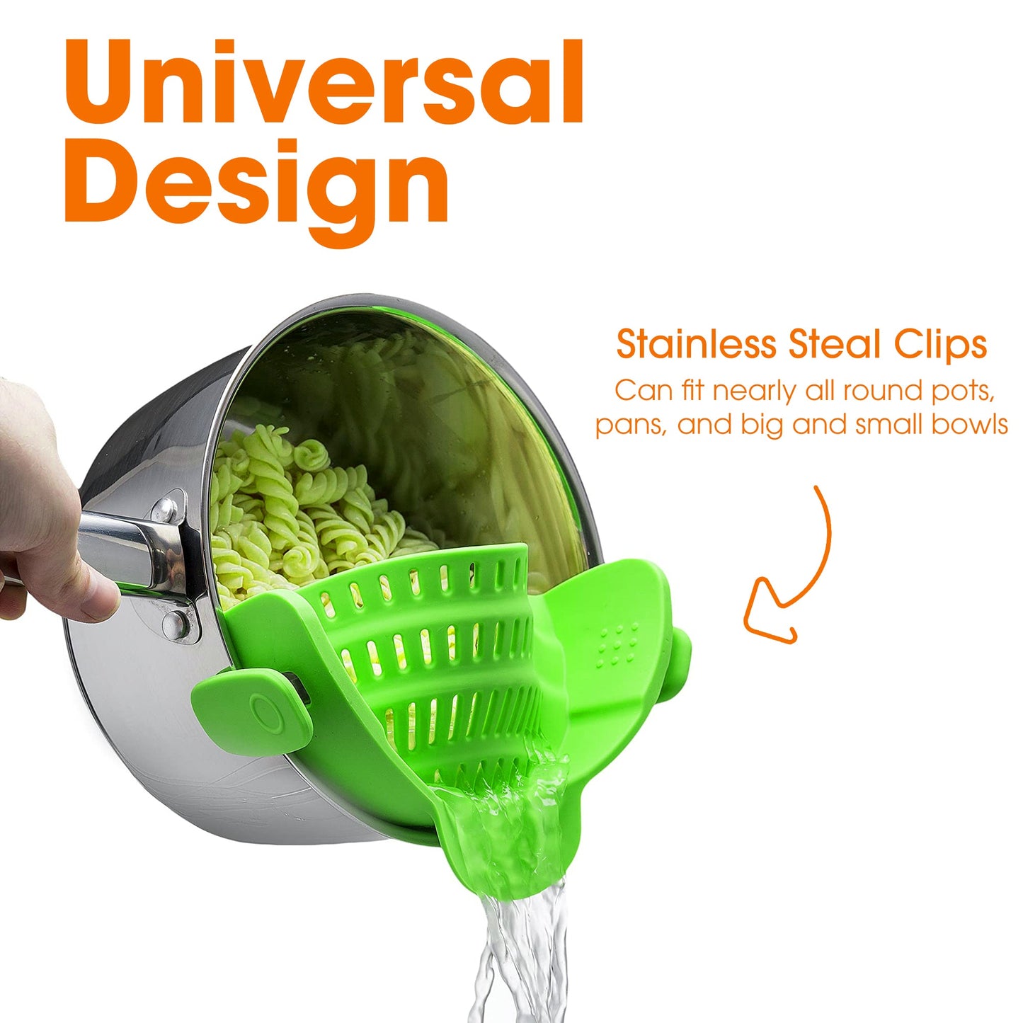 Cheer Collection Silicone Clip on Pot Strainer, Heat-resistant Snap-On Strainer for Pasta, Noodles, Rice, Meats and Vegetables